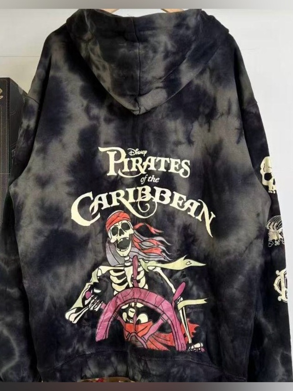 Disney Parks Pirates of the Caribbean Skeleton Captain Tie-Dye Zip Hoodie-UNISEX